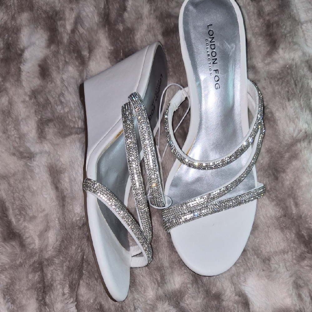 London Fog Women's Glittering Silver Wedges